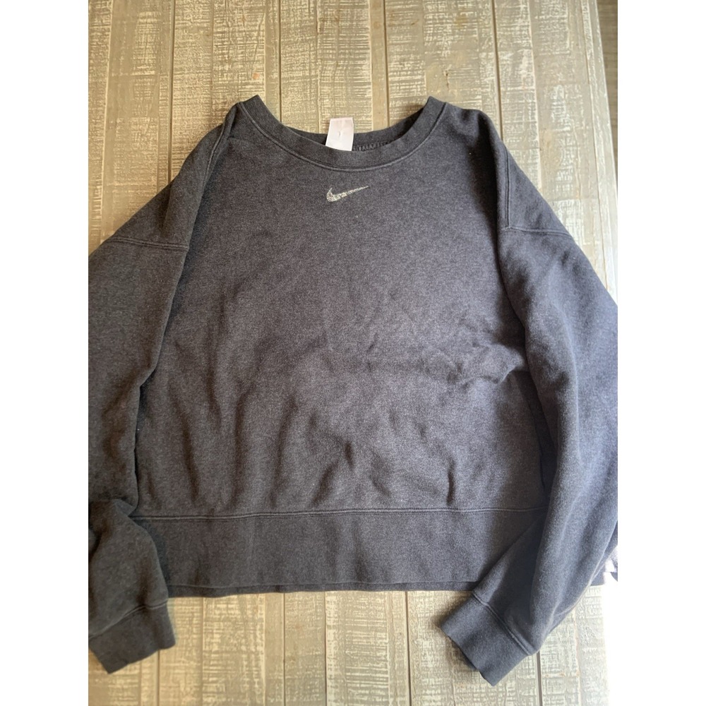 Nike Women's Sweater Crop Top Sz XXL Swoosh Vintage Crop Short Dark Gray‎ 2XL